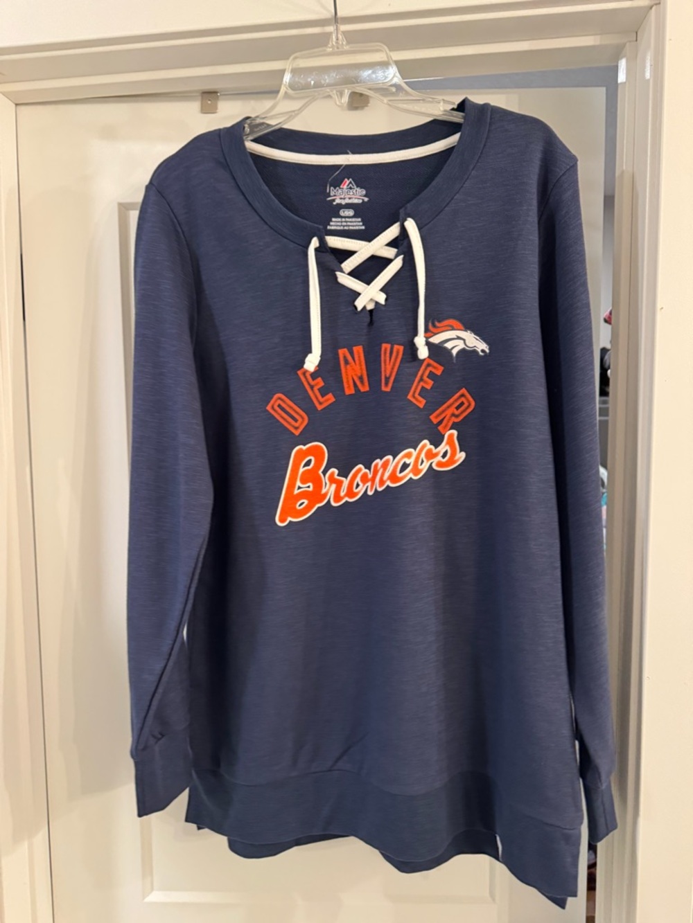 Majestic Navy Lace-Up Pullover with White Trim